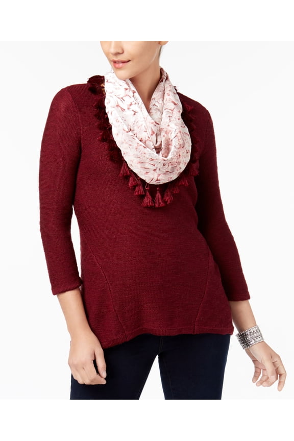Style & Co Colorblocked Knit Top Removable Scarf Scarlet Wine S