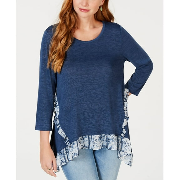Style & Co Contrasting Ruffle Top Blue M