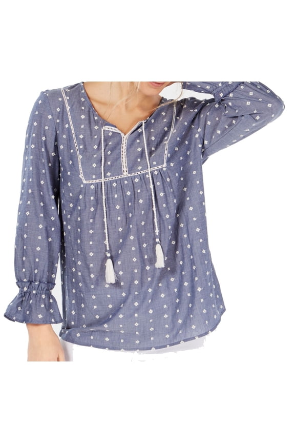 Style & Co Cotton Chambray Peasant Top Chambray Blue XL