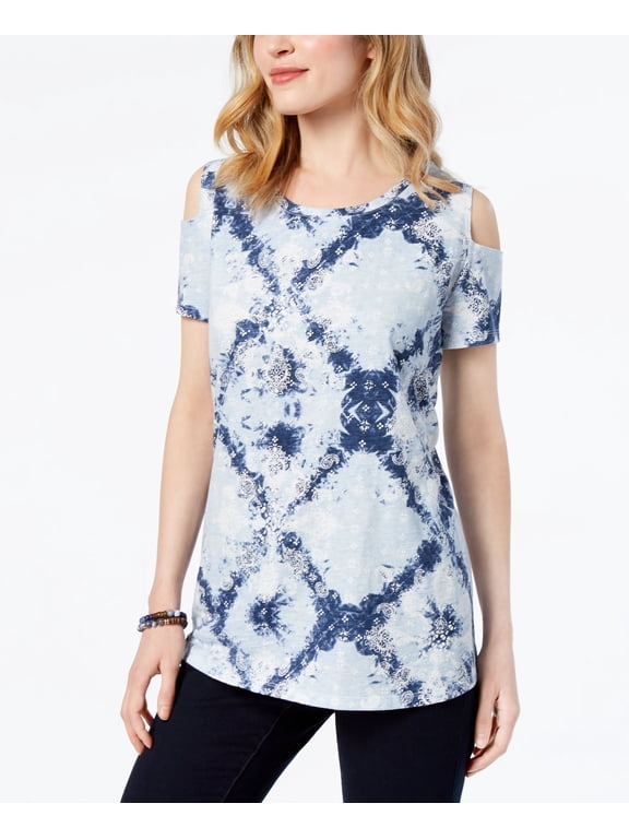 Style & Co Cotton Cold Shoulder T-Shirt Perri Dreams Medallion XL