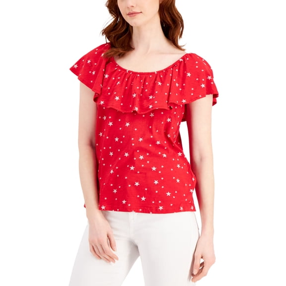 Style & Co Cotton Convertible Star Print Top Fire Star XL