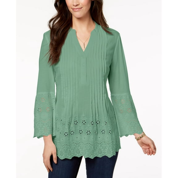 Style & Co Cotton Eyelet Shirt Sweet Mint 2XL