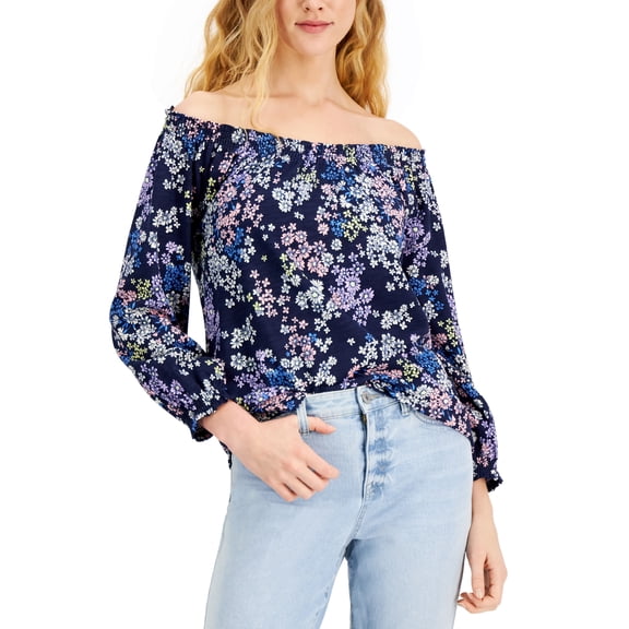 Style & Co Cotton Floral Print Off The Shoulder Top Industrial Dais M
