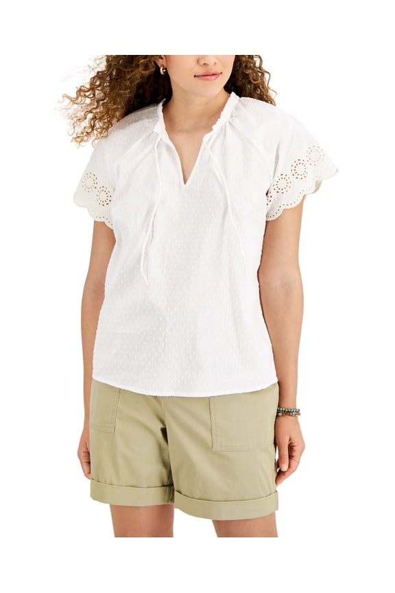 Style & Co Cotton Flutter Sleeve Peasant Top Bright White 2XL