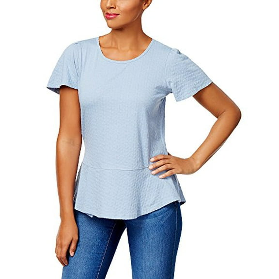Style & Co. Cotton Jacquard Peplum Top (Blue Fog, S)