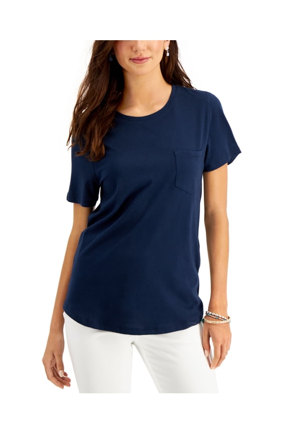 Style & Co Cotton Pocket T-Shirt Industrial Blue S