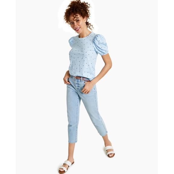 Style & Co Cotton Printed Puff Sleeve Top Star Blues 2XL