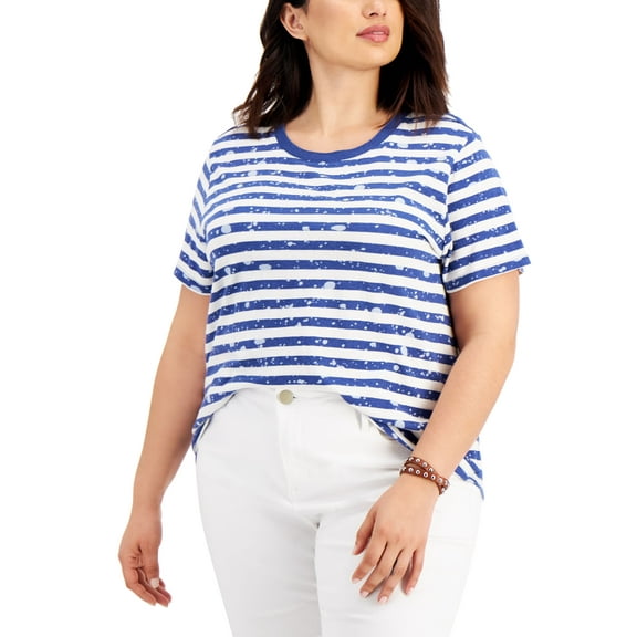 Style & Co Cotton Printed Stripe Top Stripe L