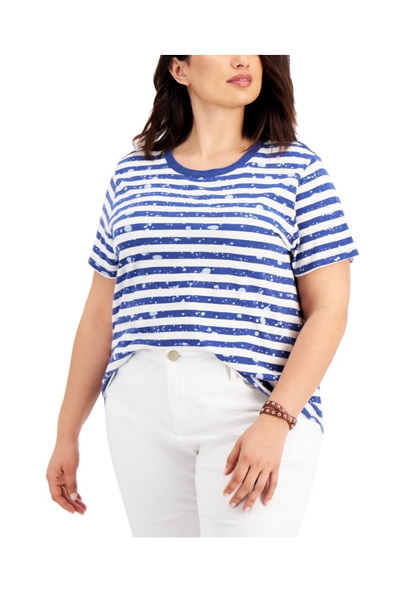 Style & Co Cotton Printed Stripe Top Stripe L