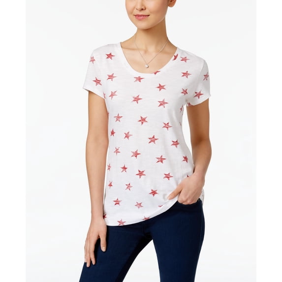 Style & Co Cotton Printed T-Shirt Red Stars S