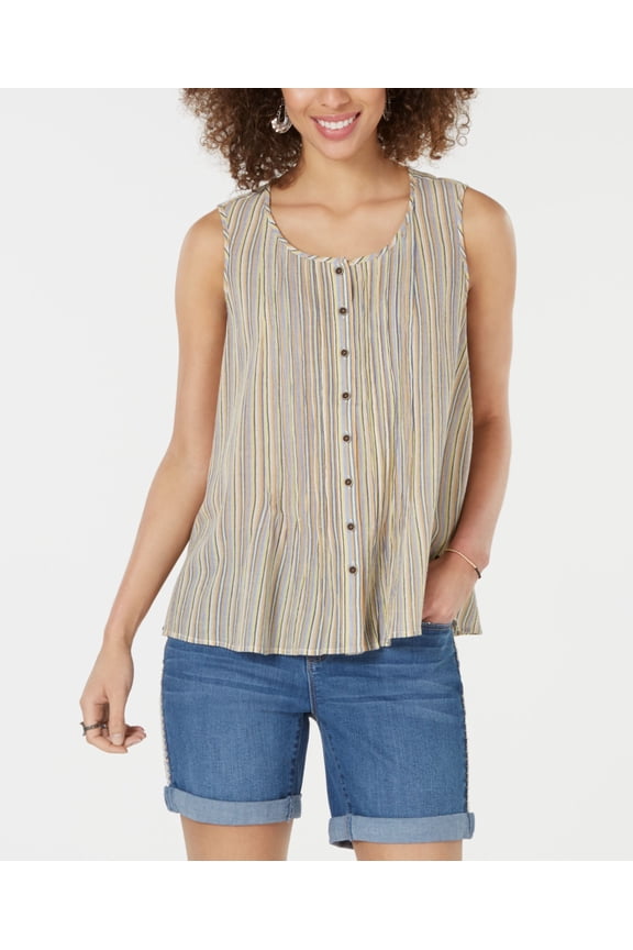Style & Co Cotton Striped Button Front Top Grove Stripe 2XL