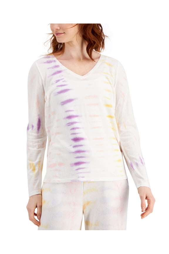 Style & Co Cotton Striped V Neck Top White Stripe S