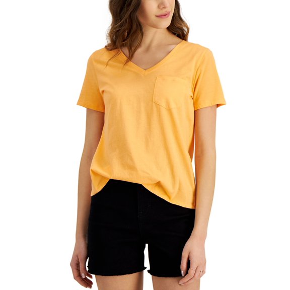 Style & Co Cotton V Neck T-Shirt Orange Wave XL