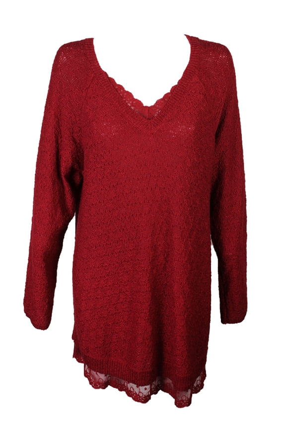 Style & Co Lace Trim Sweater Cranberry XL