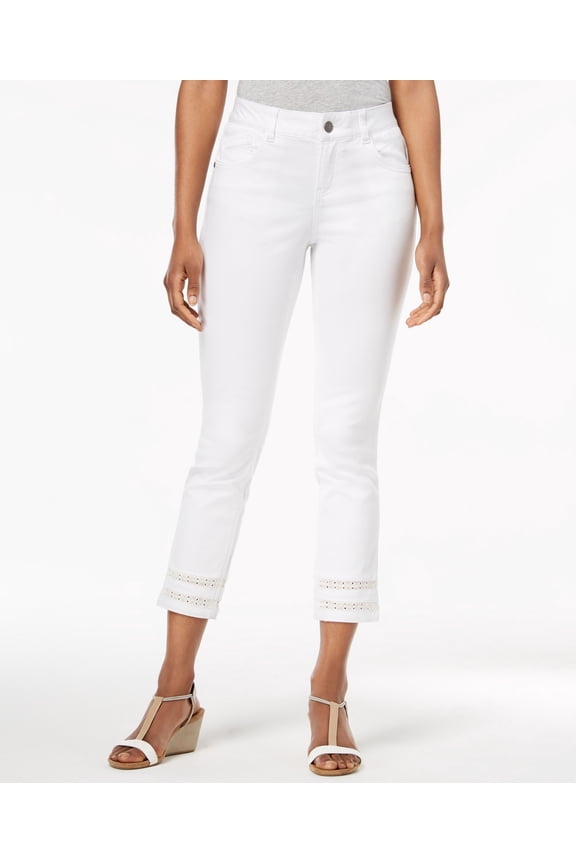 Style & Co Crochet Cuff Capri Pants Bright White 14