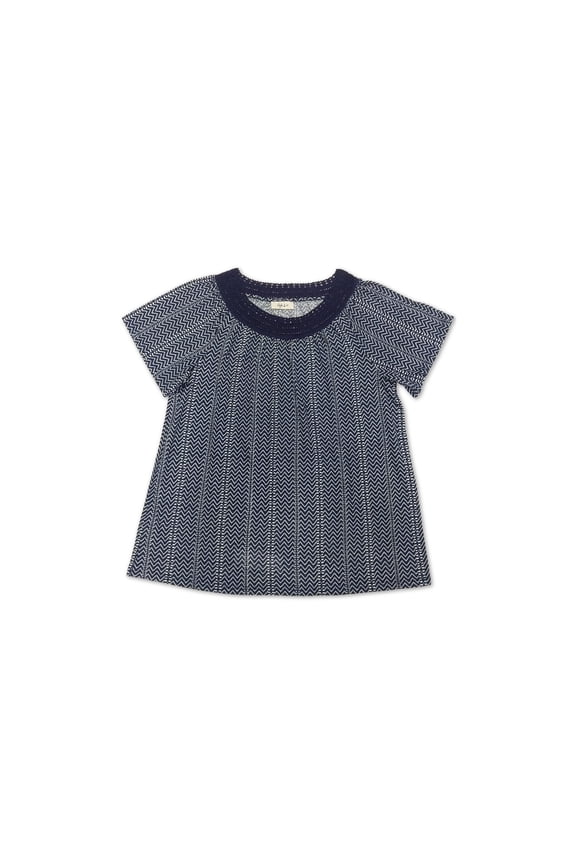 Style & Co Crochet-Trim Flutter-Sleeve Top Chevron M