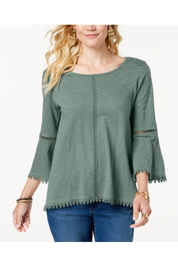Style & Co Crochet Trim Swing Top Soft Jade S