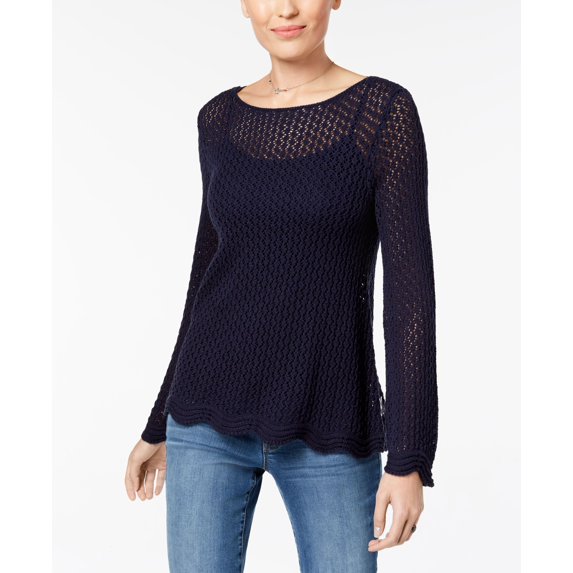 Style & Co Women's Crocheted Sweater Industrial Blue XXL
