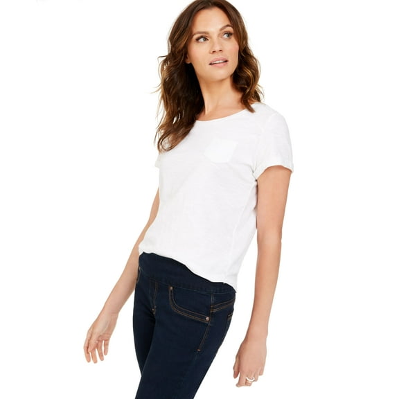 Style & Co Cuffed Sleeve Cotton T-Shirt Bright White S