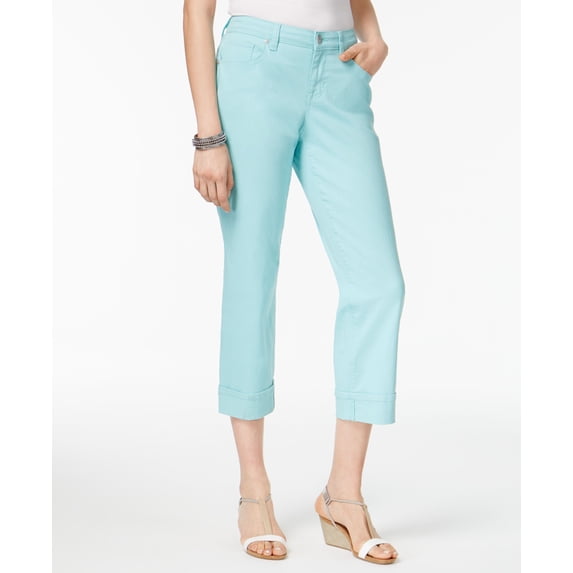 Style & Co Curvy Cuffed Capri Jeans Aqua Brook 14