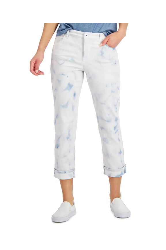 Style & Co Curvy Cuffed Capri Jeans Bleach Dye 10