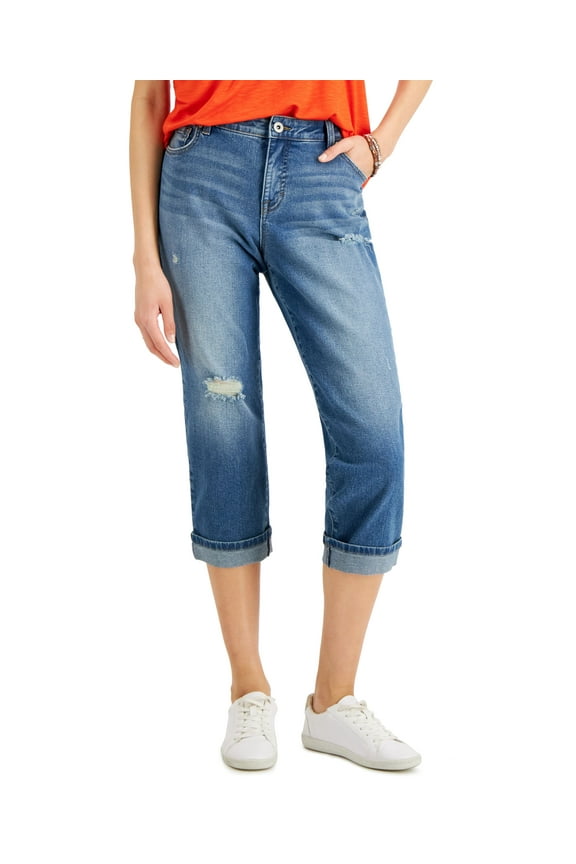 Style & Co Curvy Cuffed Capri Jeans Honeybee Wash 12