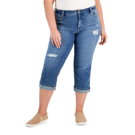 Style & Co Curvy Cuffed Capri Jeans Honeybee Wash 20W
