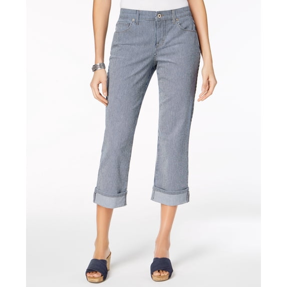 Style & Co Curvy Cuffed Capri Jeans Railroad Stripe 4