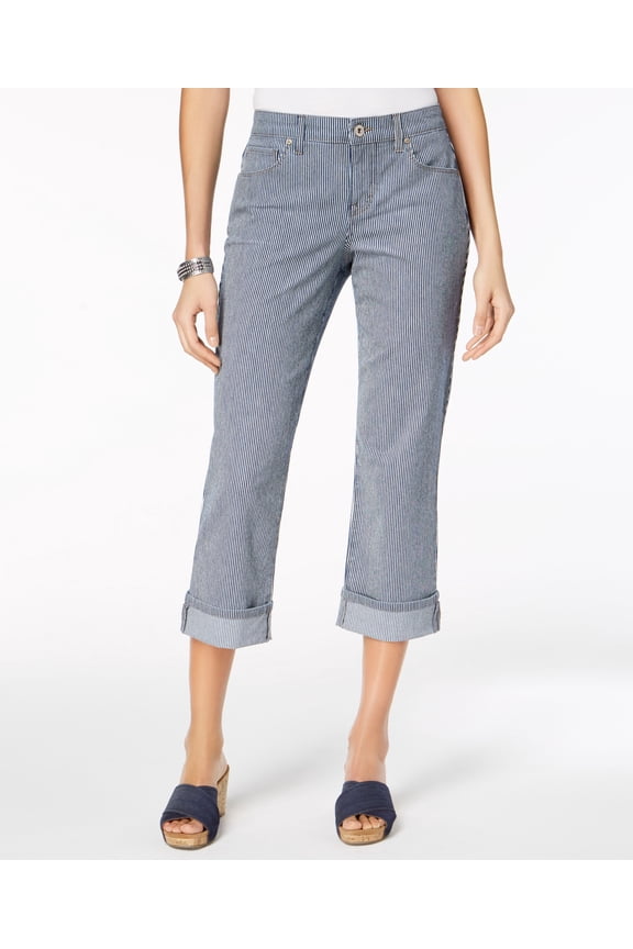 Style & Co Curvy Cuffed Capri Jeans Railroad Stripe 4