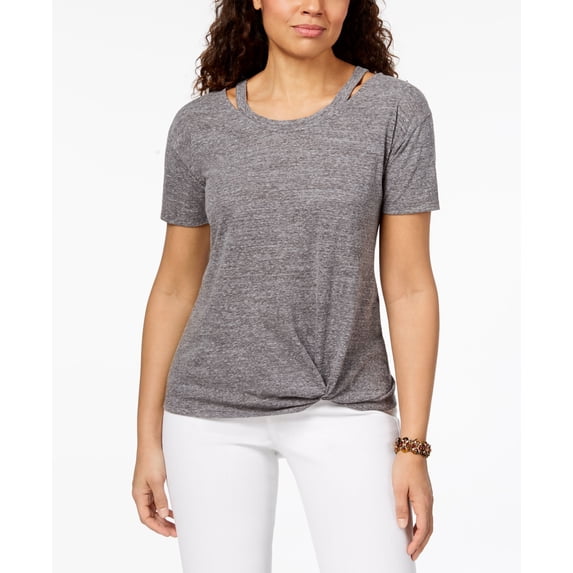 Style & Co Cutout High Low T-Shirt Heather Gray 2XL