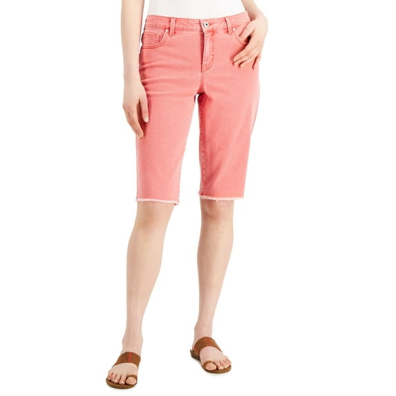 Style & Co Denim Raw Edge Bermuda Shorts Cherry Bliss 4