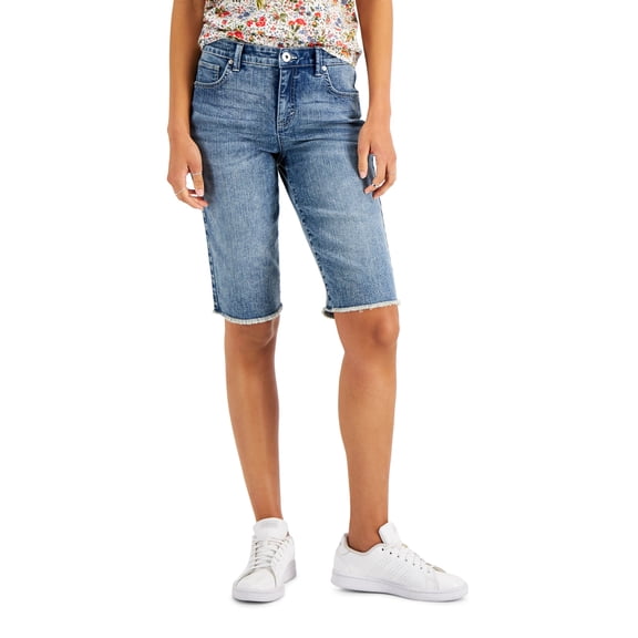 Style & Co Denim Raw Edge Bermuda Shorts Drama Queen 18