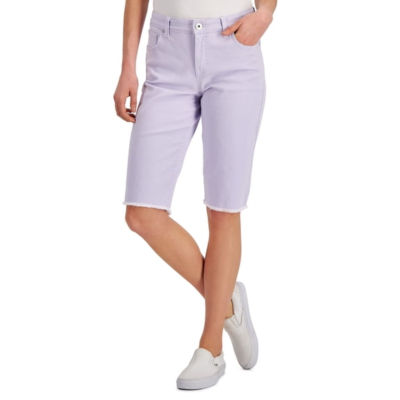 Style & Co Denim Raw Edge Bermuda Shorts Lilac Fog 18