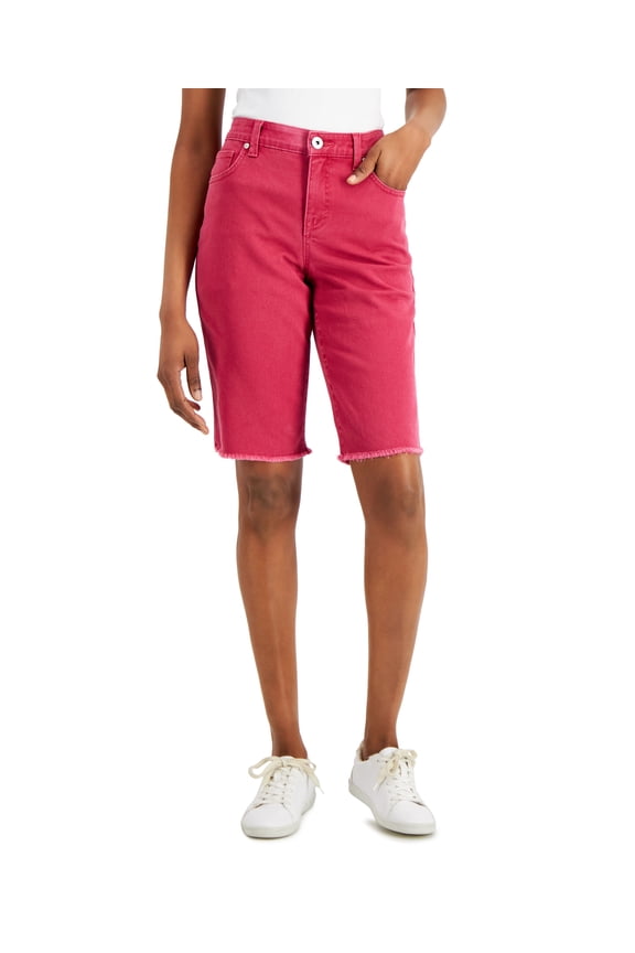Style & Co Denim Raw Edge Bermuda Shorts Sangria Wine 14