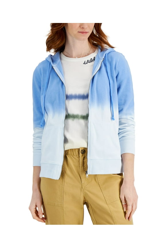 Style & Co Dip Dye Zip Front Hoodie Blue Dipdye XS