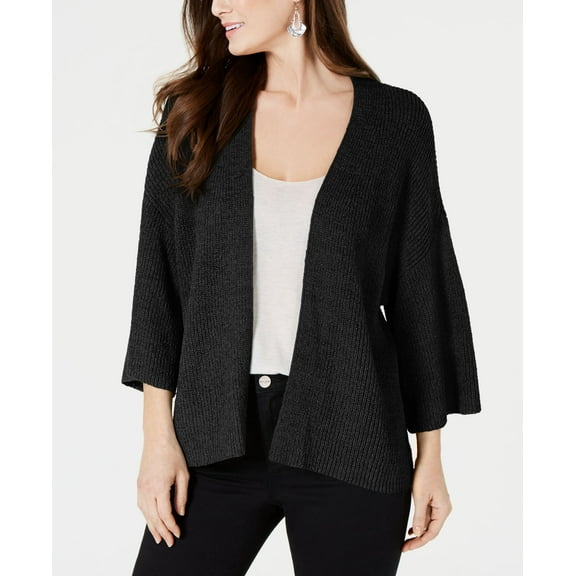 Style & Co Draped Kimono Sleeve Cardigan Deep Black L
