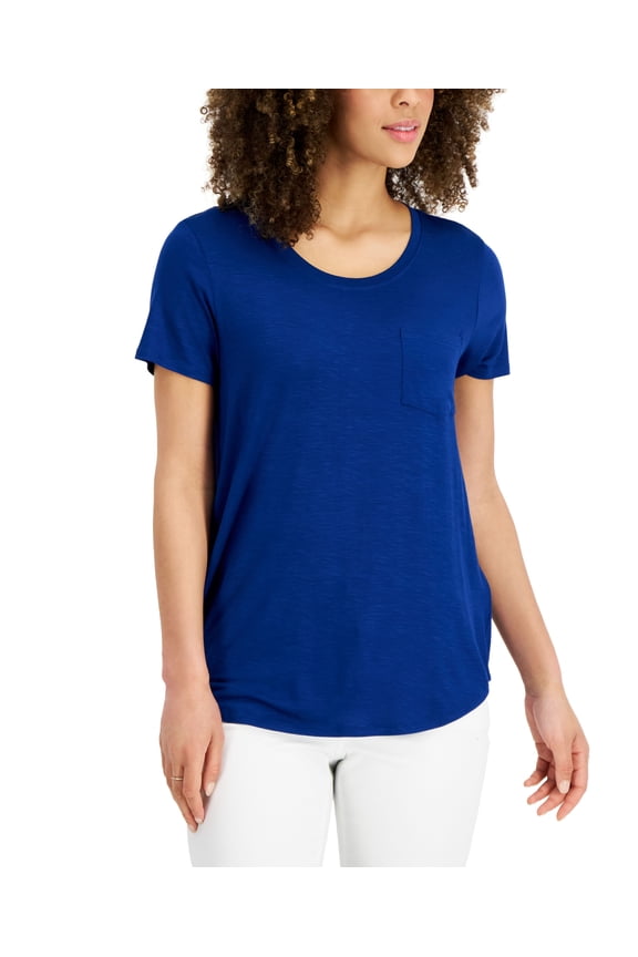Style & Co Draped One Pocket T-Shirt Admiral Blue 2XL