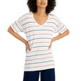 thumbnail image 1 of Style & Co Drapey V Neck Short Sleeve T-Shirt White Stripe XS, 1 of 1