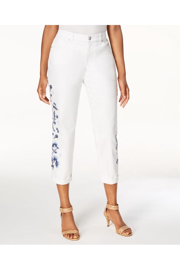 Style & Co Embroidered Cropped Boyfriend Jeans Bright White 6