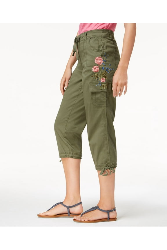 Style & Co Embroidered Cropped Cargo Pants Olive Sprig 4