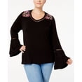 thumbnail image 1 of Style & Co Embroidered Double Lantern Sleeve Top Deep Black 2X, 1 of 1