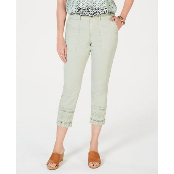 Style & Co Embroidered Hem Capri Pants Sage Dust 14