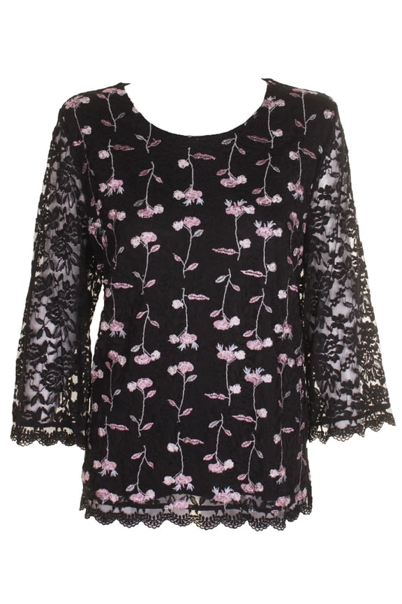 Style & Co Embroidered Lace Top Floral Stripe L