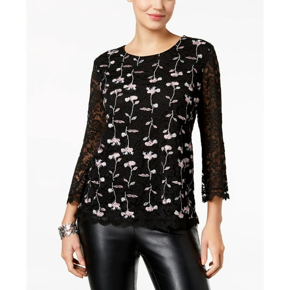 Style & Co Embroidered Lace Top Floral Stripe XS