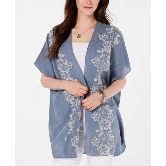 Style & Co Embroidered Open Front Kimono Floral Chain L