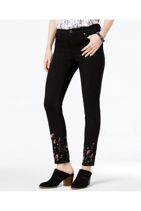 Style & Co Embroidered Skinny Jeans Black Rinse 10
