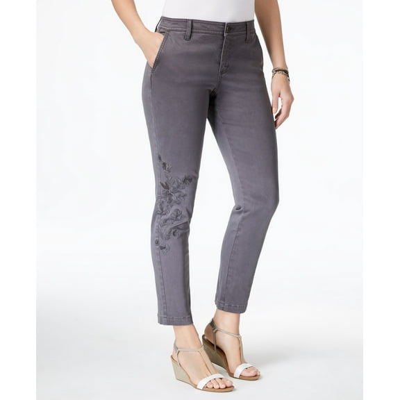 Style & Co Embroidered Skinny Pants Graphite Grey 6