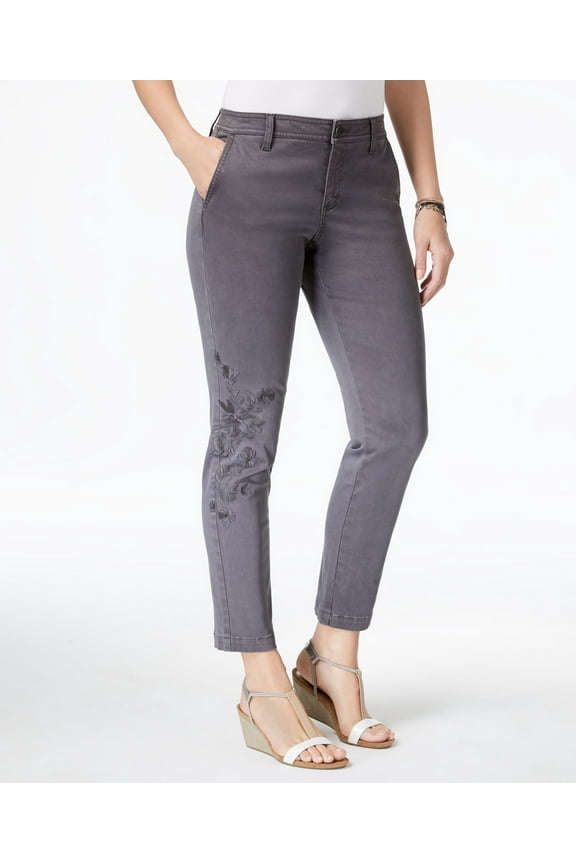 Style & Co Embroidered Skinny Pants Graphite Grey 6