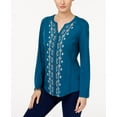 thumbnail image 1 of Style & Co Embroidered Split Neck Shirt Rich Teal S, 1 of 1