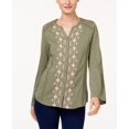thumbnail image 1 of Style & Co. Embroidered Split-Neck Shirt Womens XS Green shirt MSRP $44, 1 of 1